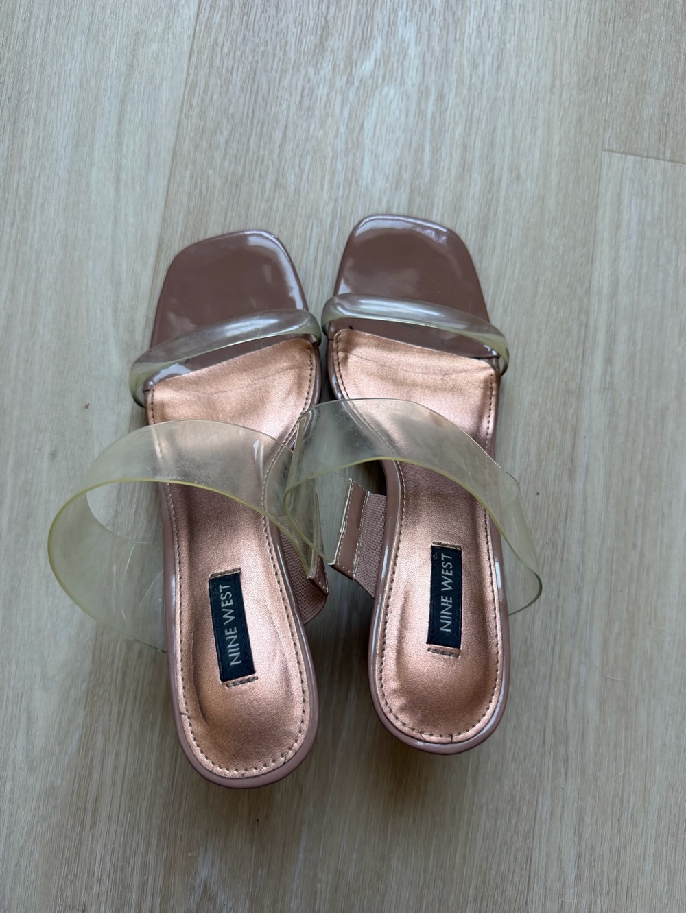 Nine West Rose Gold Slide Sandals with Clear Strap